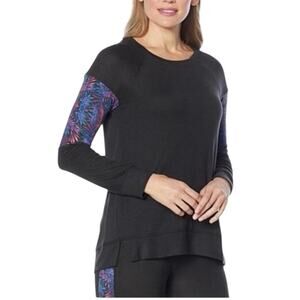 Retreat by Rhonda Shear Knit Lounge SET Black Blue Pink Tropical Print Size 2X